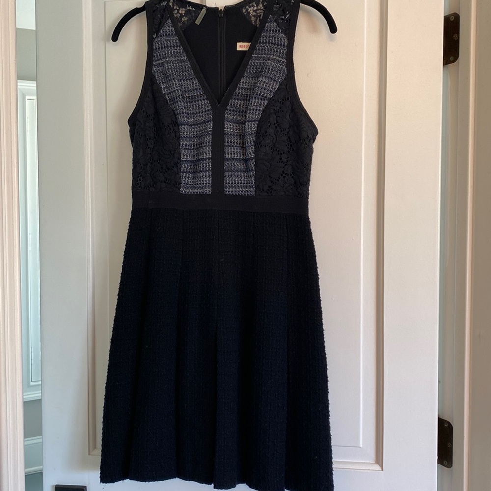 Rebecca Taylor navy multi fabric boucle dress-size 2